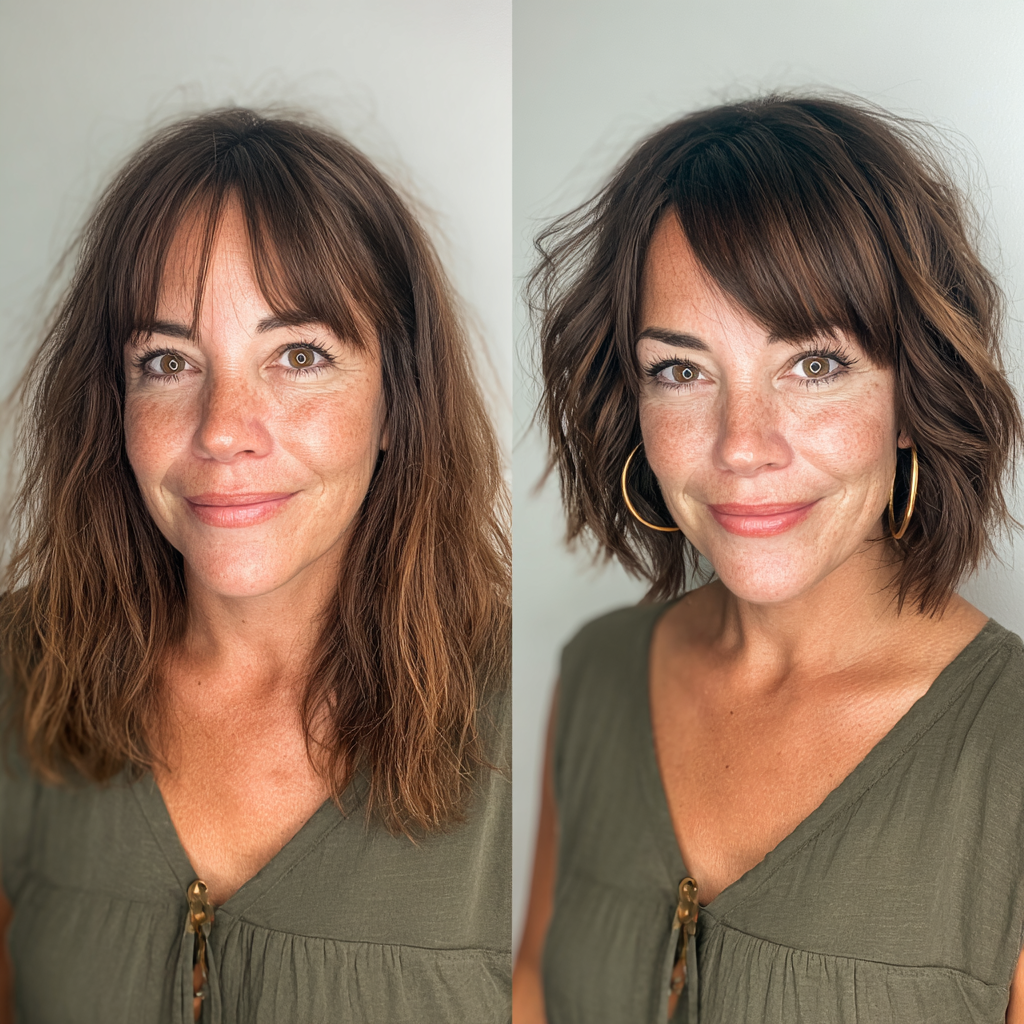 Textured Wavy Shag with Wispy Bangs