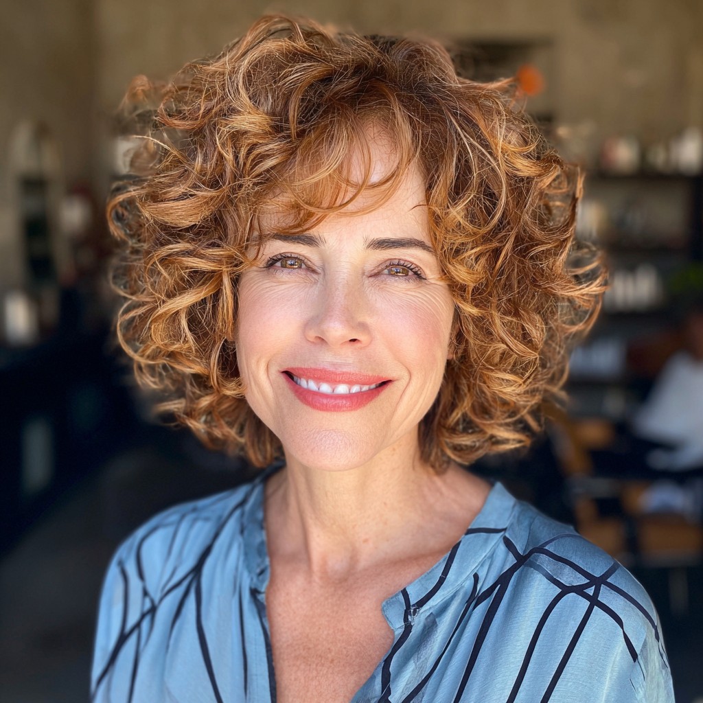 Voluminous Curly Bob with Soft Face Framing Layers