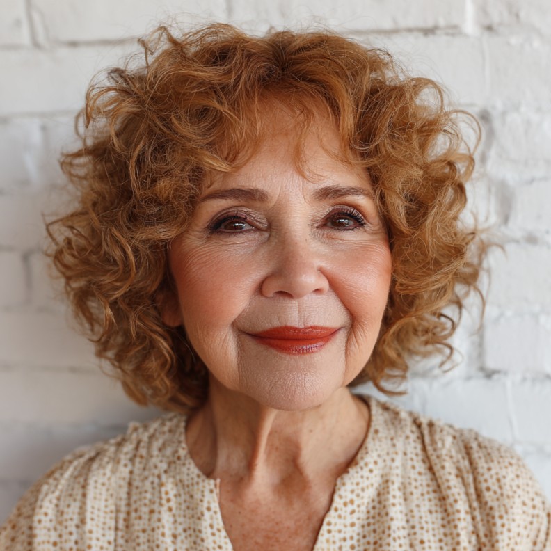 Charming Curly Warm Blonde Bob with Soft Layers