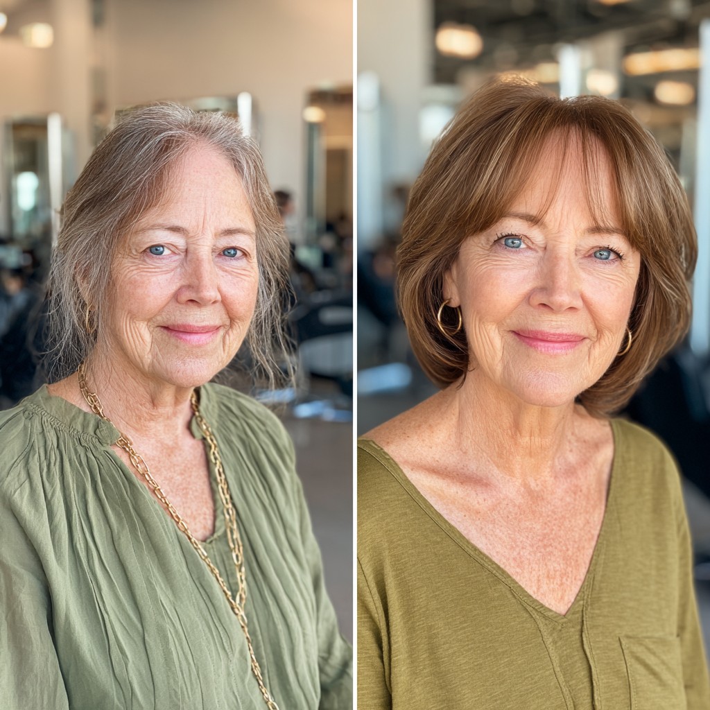 Chic Caramel Brown Lob with Subtle Face-Framing Layers