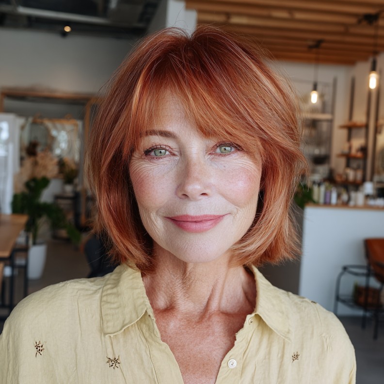 Chic Copper Bob with Soft Angled Bangs
