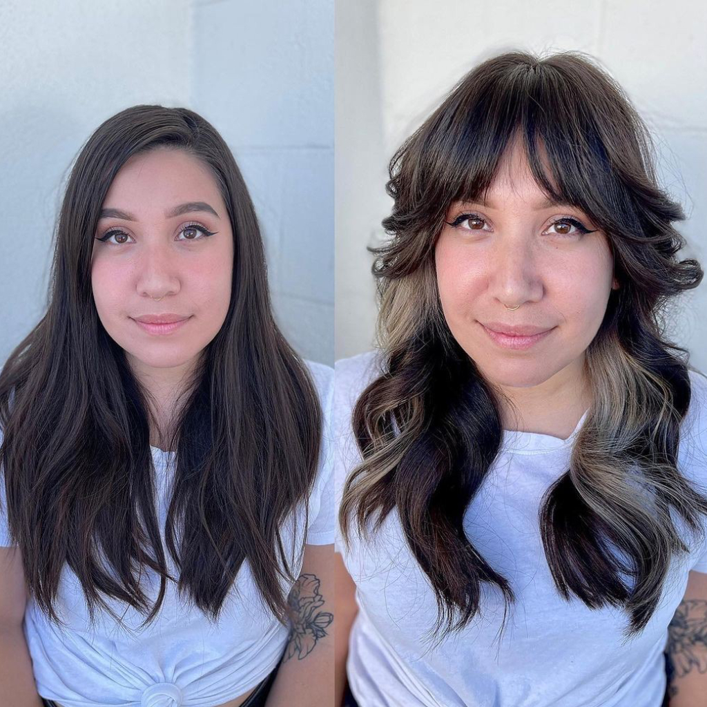 Chic Layered Bangs with Subtle Highlights