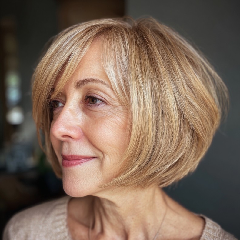 Chic Layered Bob with Warm Blonde Tones
