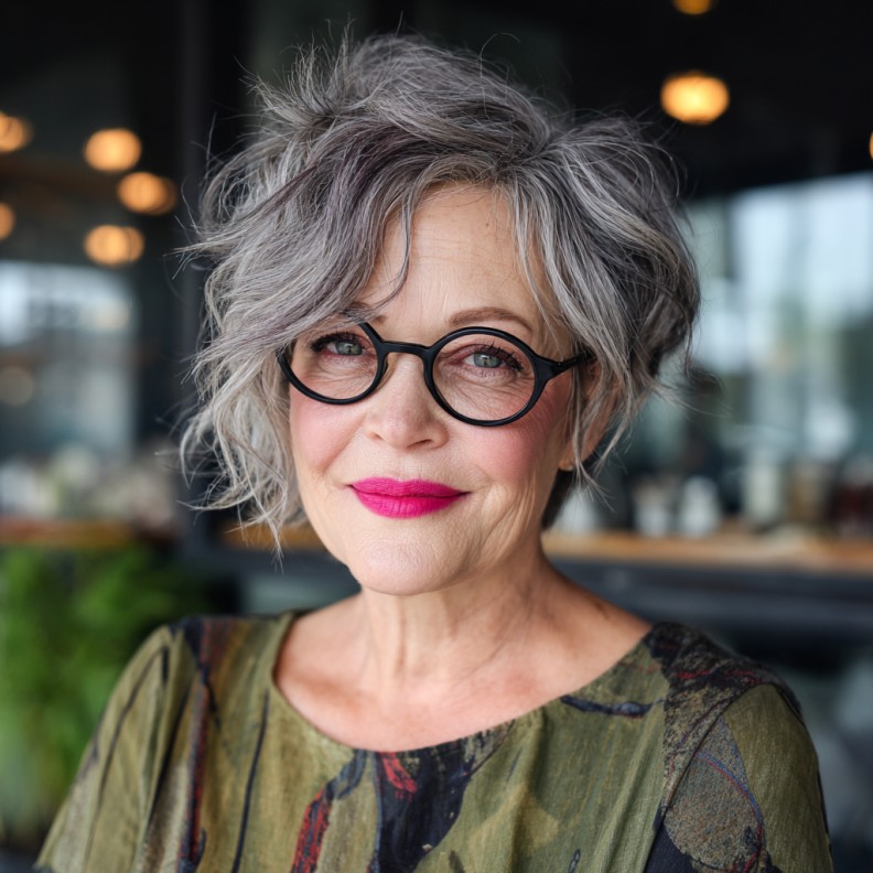 Chic Layered Silver Pixie with Soft Waves
