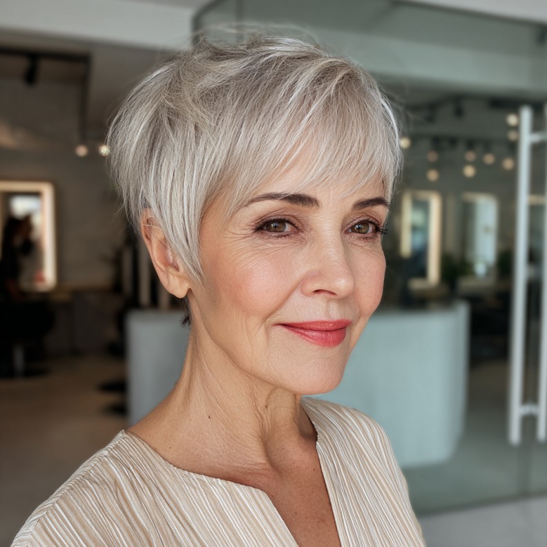 Chic Layered Silver Pixie with Textured Fringe