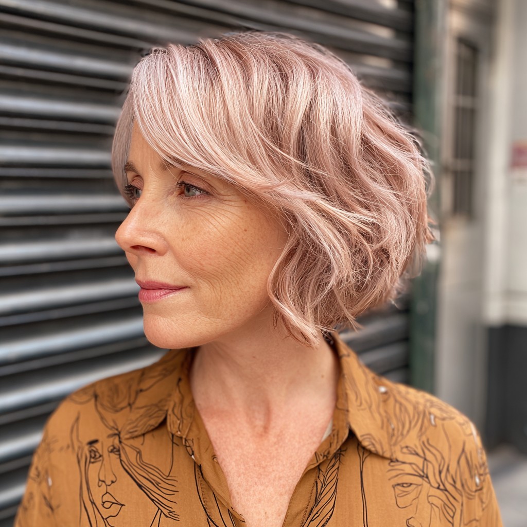 Chic Soft Wavy Bob with Subtle Blush Highlights