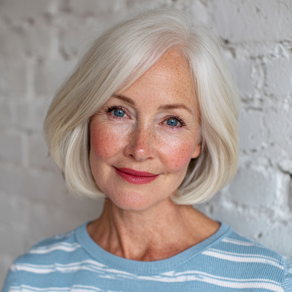 Chic Soft White Bob with Gentle Waves