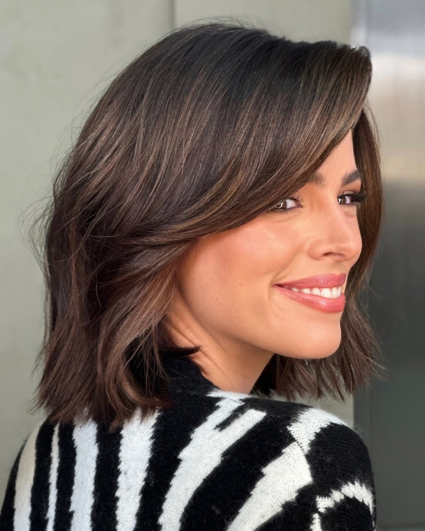Chic Textured Lob with Soft Angled Bangs
