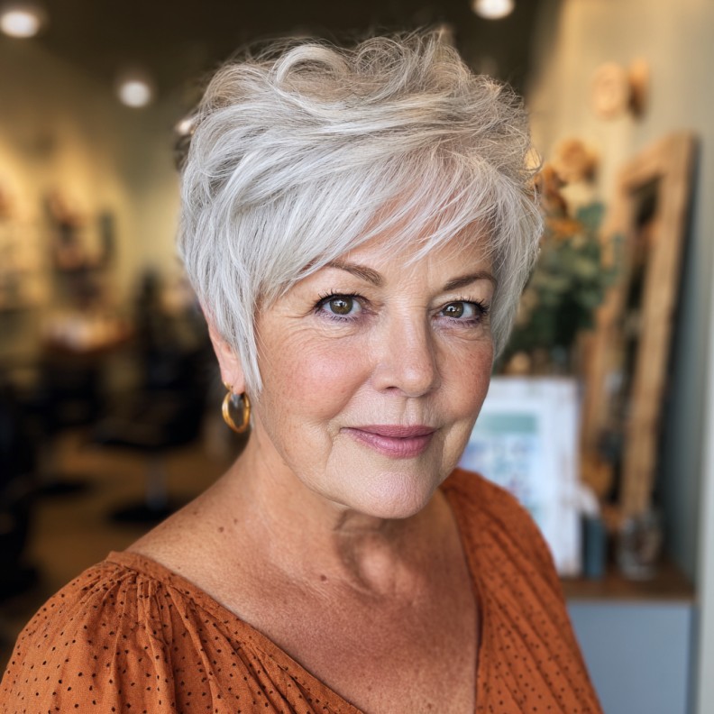Chic Textured Silver Pixie with Flattering Volume