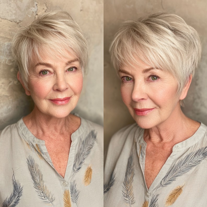 Chic Textured Silver Pixie with Soft Layers