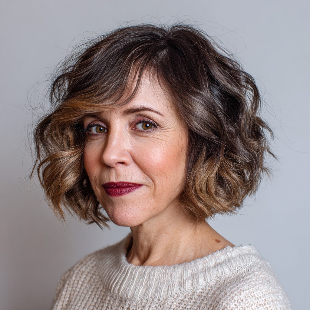 Chic Textured Wavy Bob with Subtle Ombre Highlights