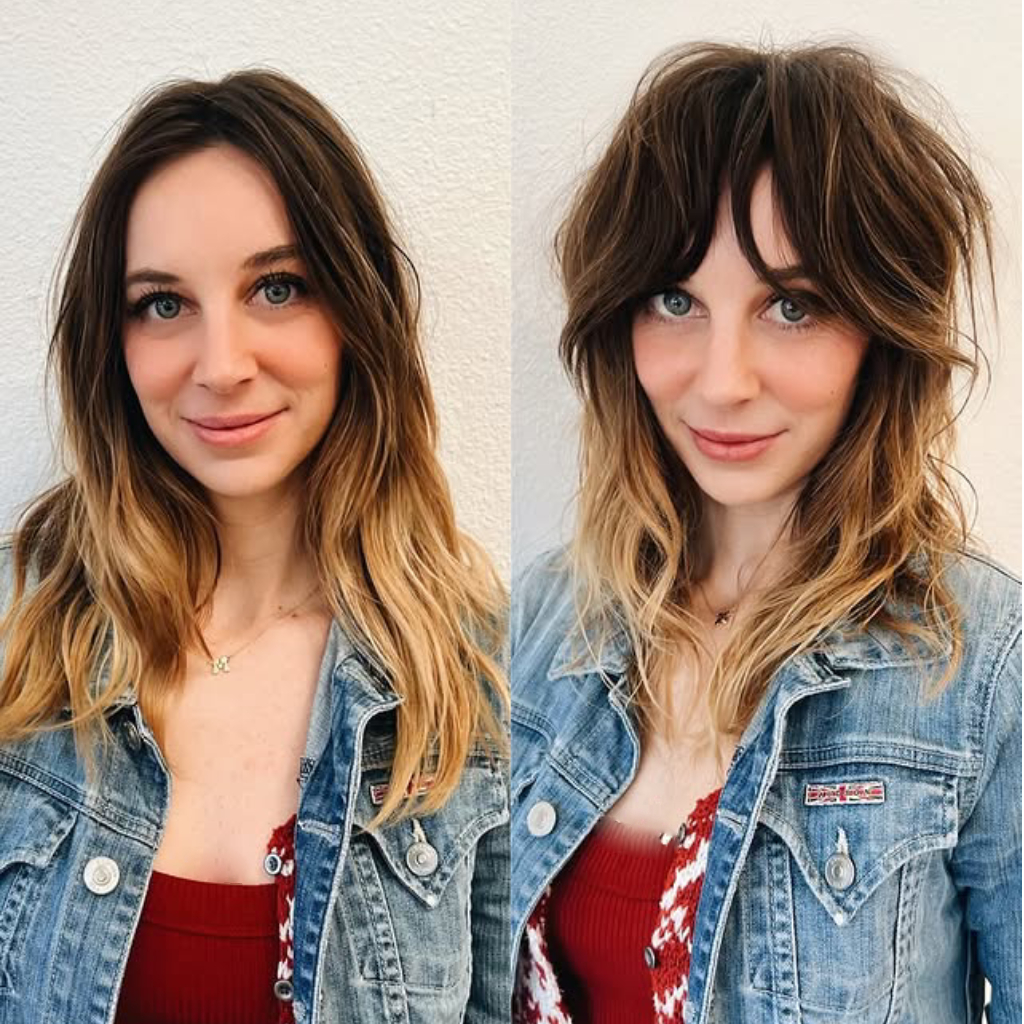 Edgy Textured Curtain Bangs with Luscious Layers