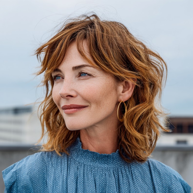 Effortless Wavy Cut with Soft Angled Bangs