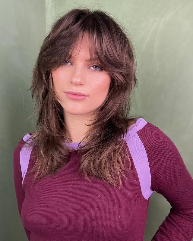 Effortlessly Chic Shaggy Layers with Soft Bangs
