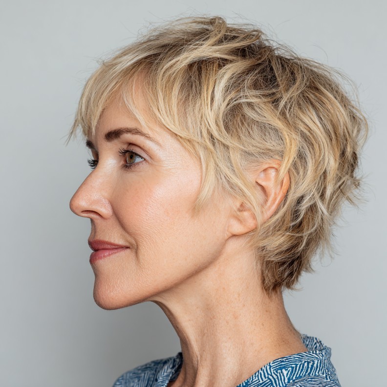 Effortlessly Chic Textured Pixie with Soft Waves
