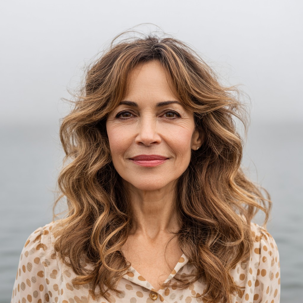 Effortlessly Flowy Wavy Layers with Face-Framing Highlights