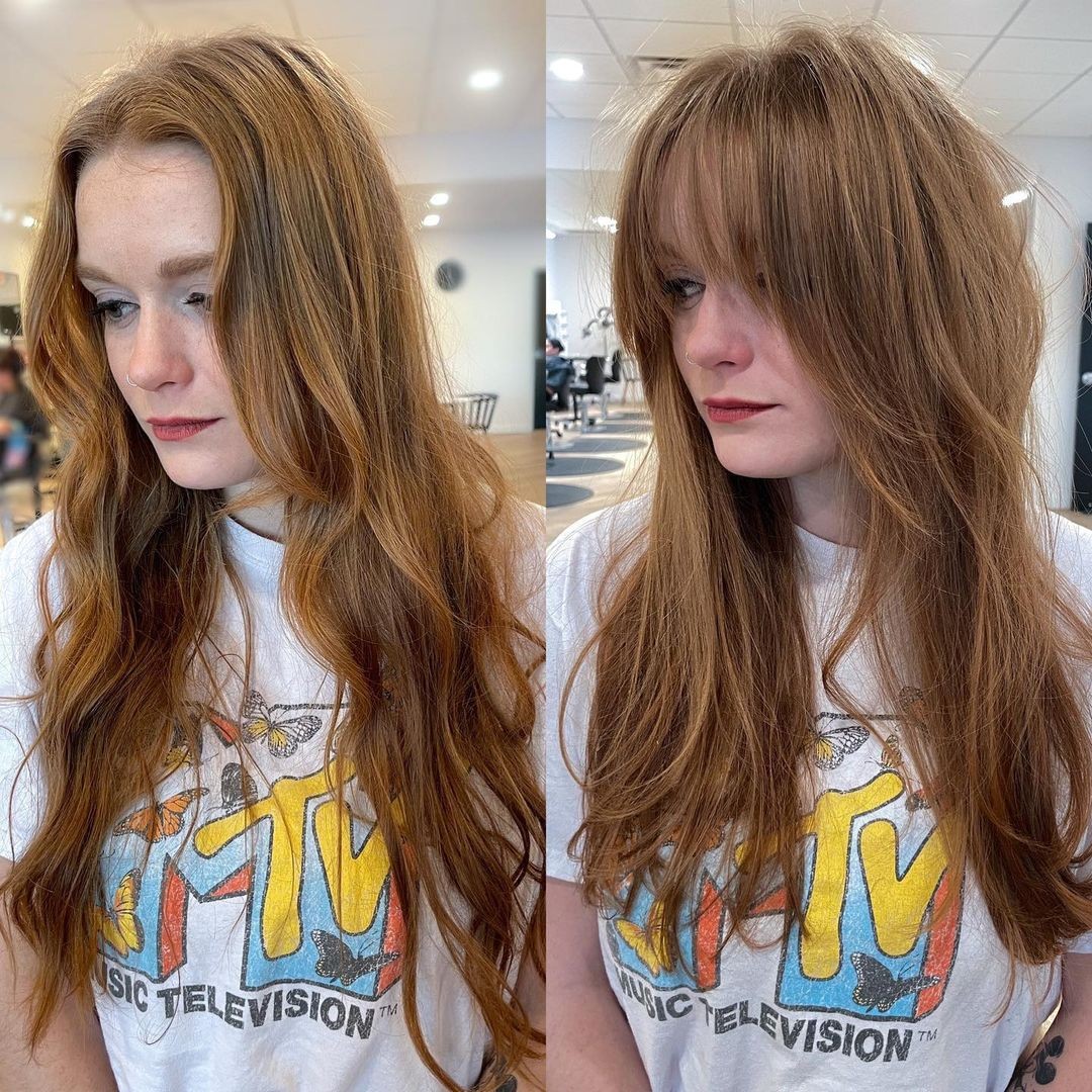 Effortlessly Layered Long Bangs with Textured Volume