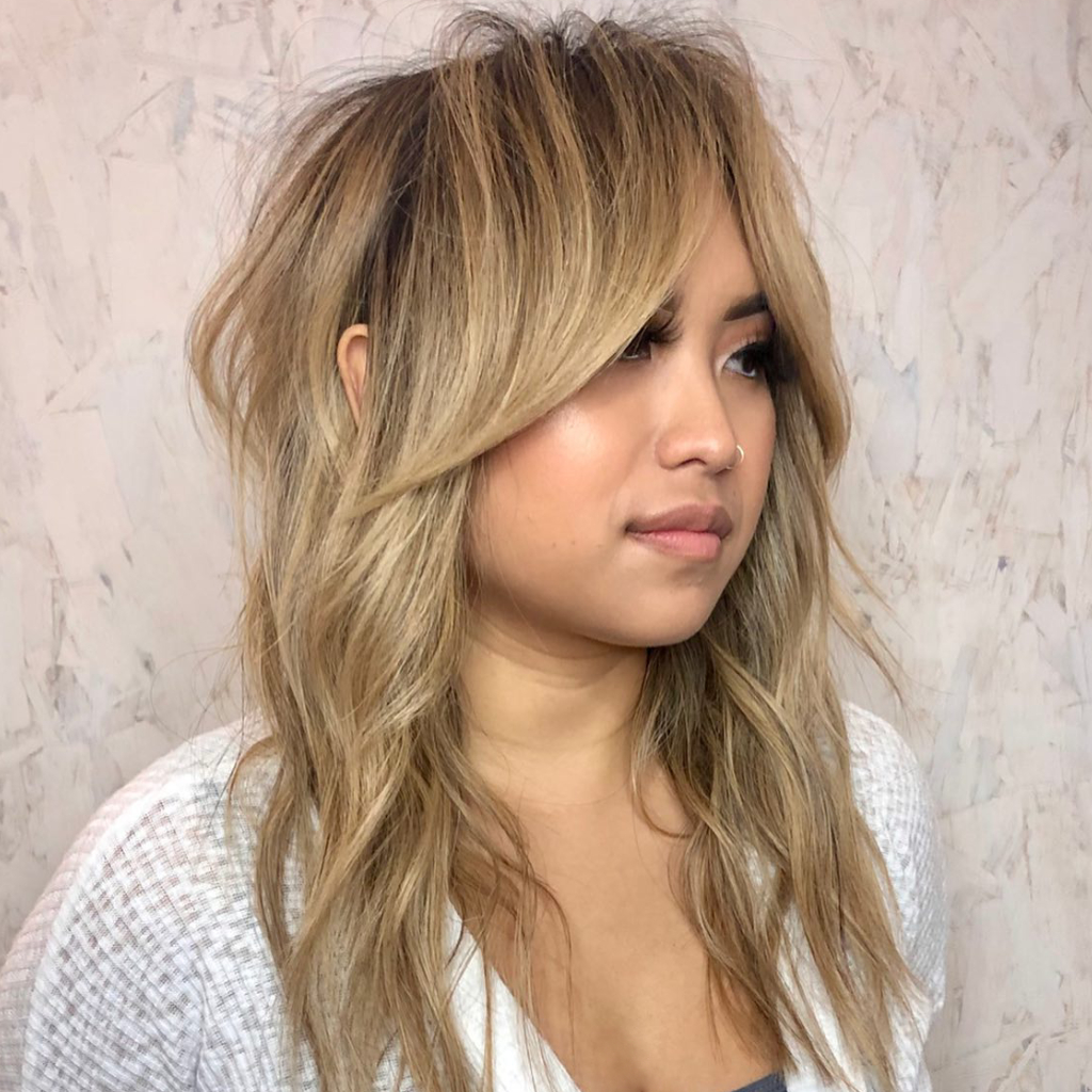 Effortlessly Textured Long Bangs with Lived-In Layers