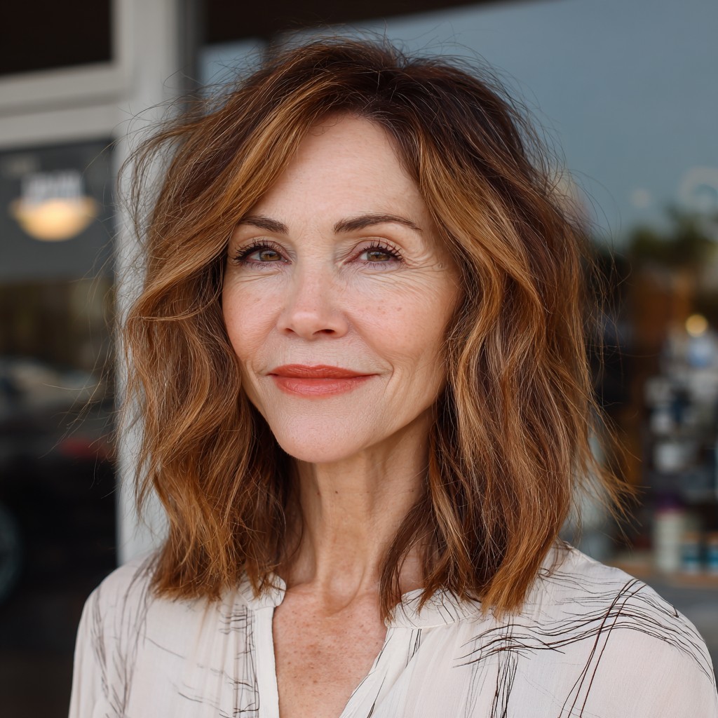 Effortlessly Textured Wavy Lob with Subtle Highlights
