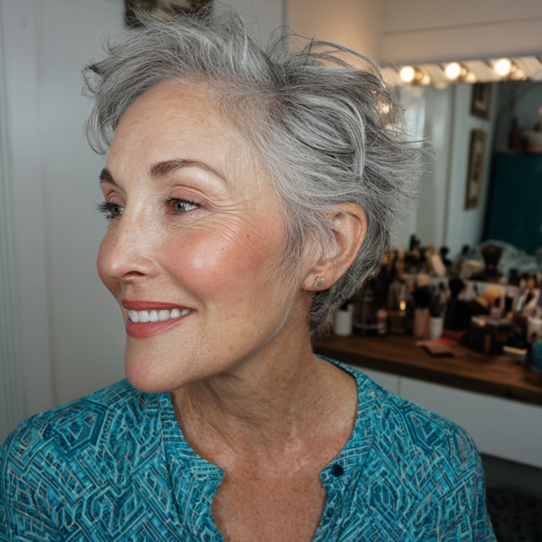 Elegant Textured Silver Pixie with Soft Volume