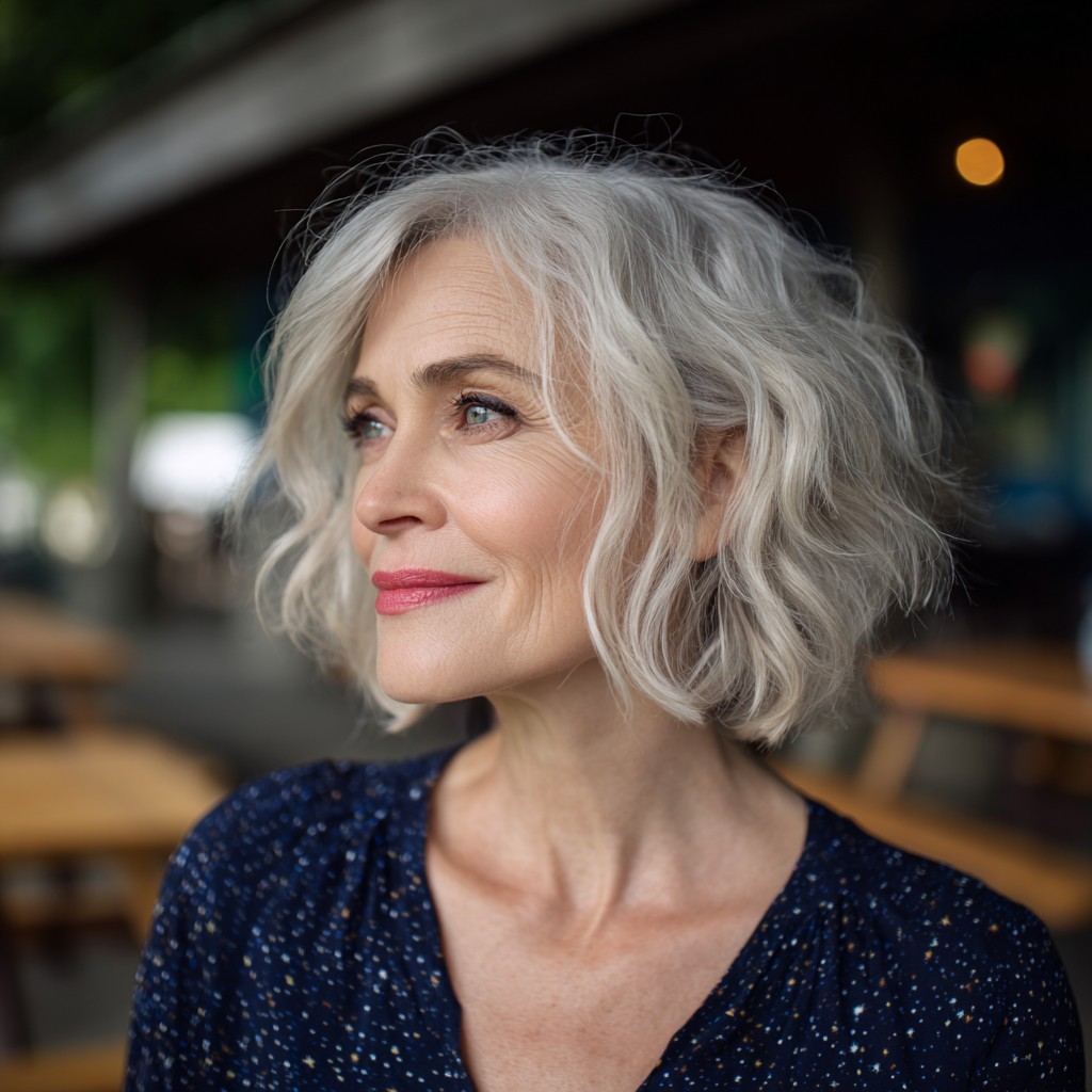 Lovely Textured Silver Wavy Bob