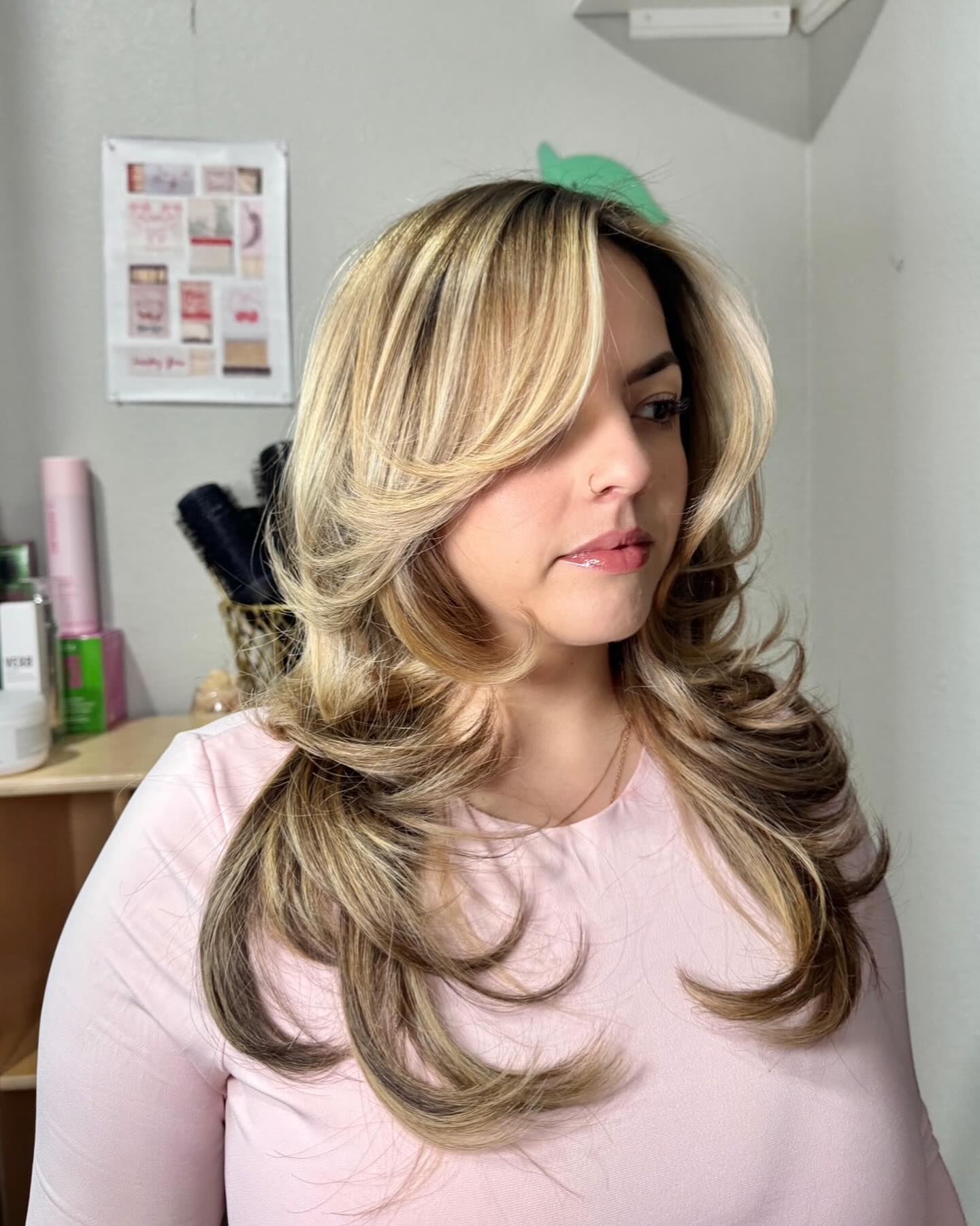 Luxurious Layered Haircut with Soft Angled Bangs