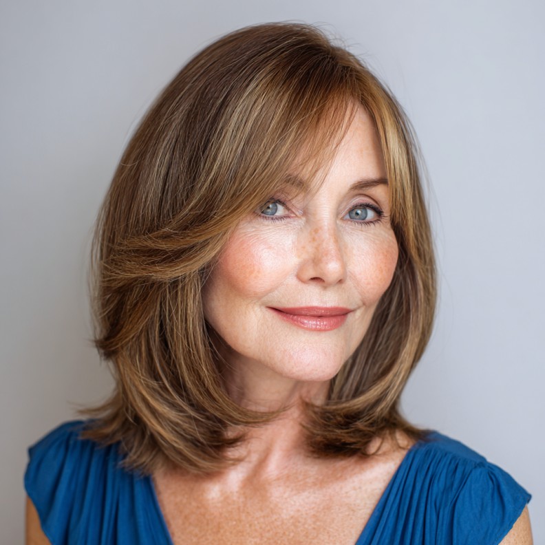 Modern Layered Cut with Soft Angled Bangs