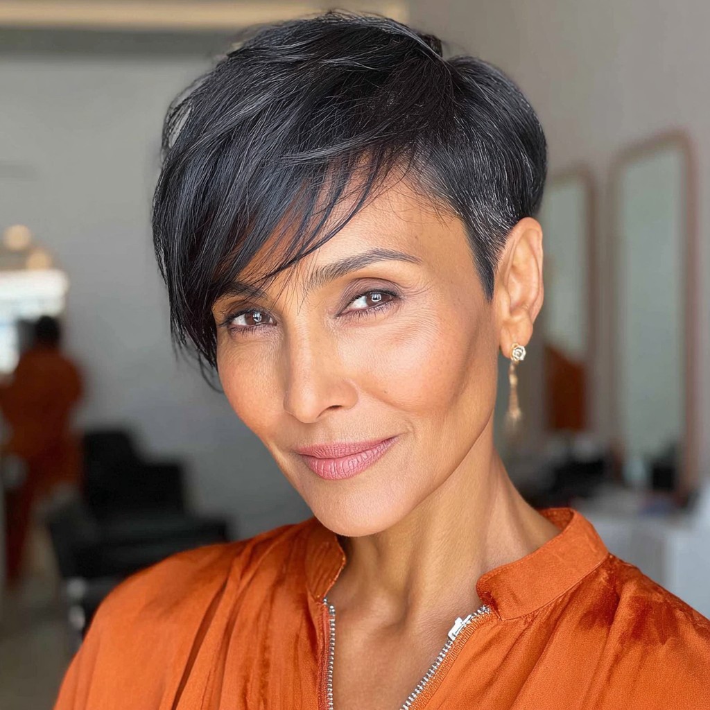 Sleek Asymmetrical Pixie with Textured Bangs