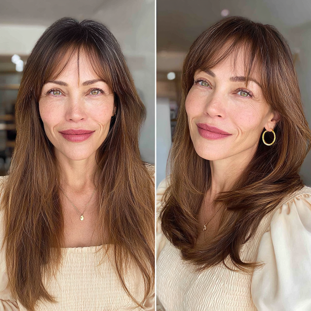 Soft Bangs with Long Layered Haircut