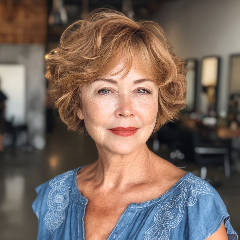 Stylish Textured Short Cut with Warm Blonde Highlights