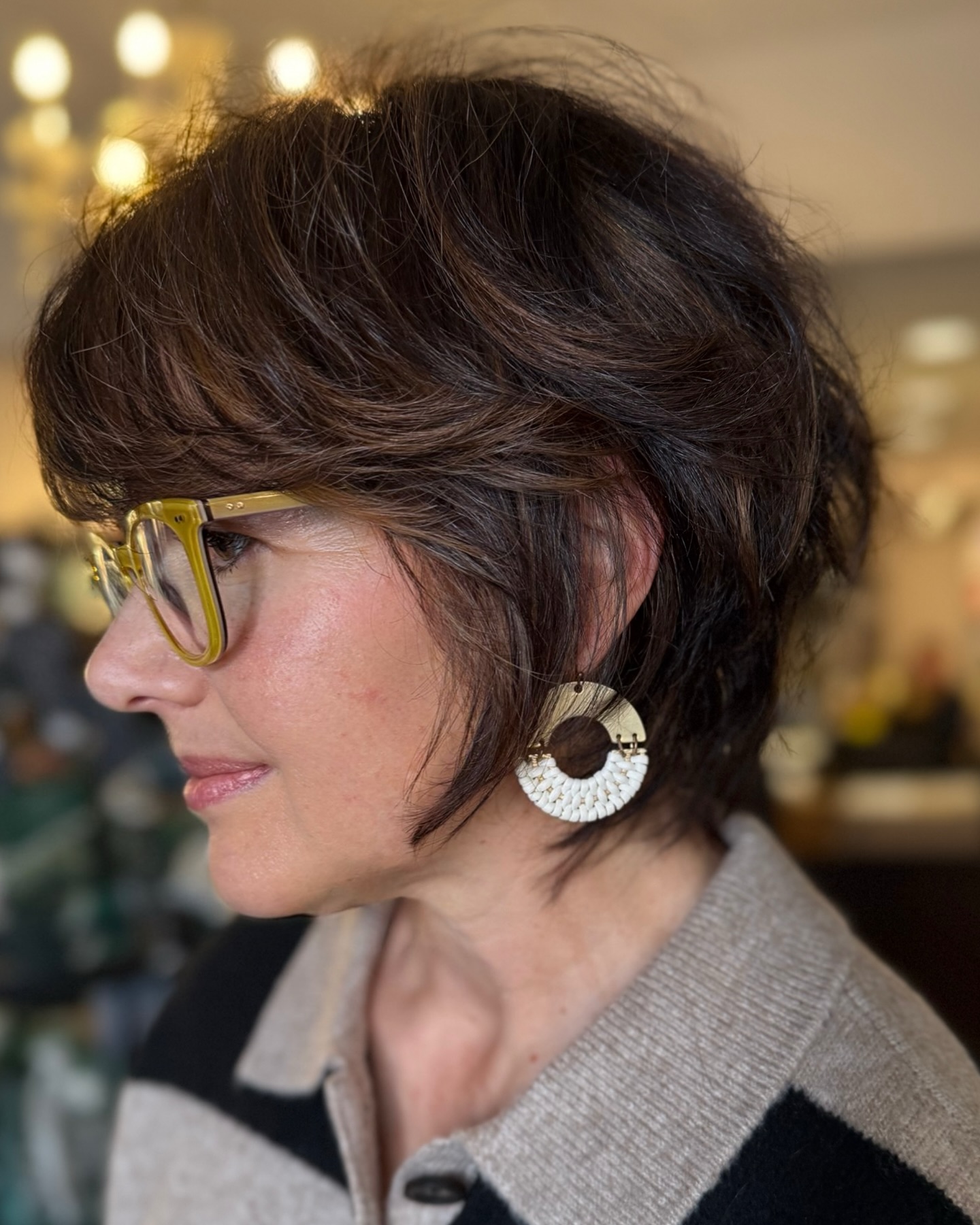 Textured Brunette Bixie with Face-Framing Layers