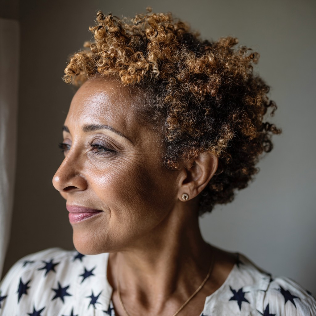 Textured Coily Crop with Warm Highlights