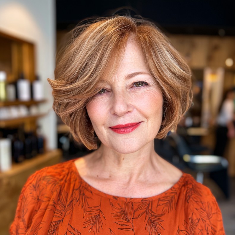 Textured Copper Bob with Soft Angled Bangs