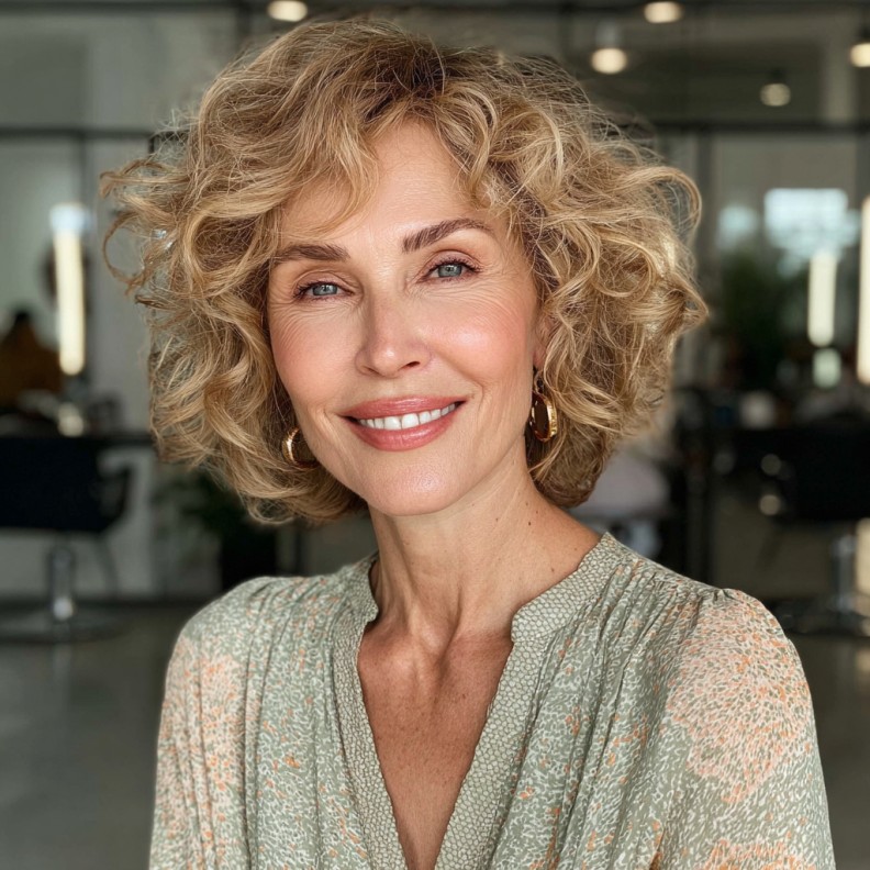 Textured Curly Blonde Bob with Soft Layers