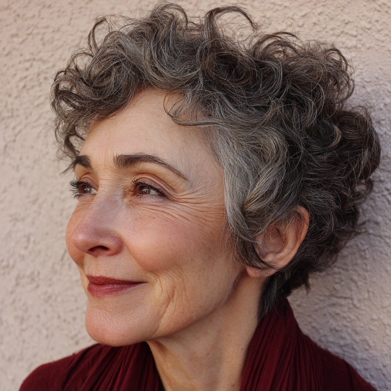 Textured Curly Pixie with Soft Volume