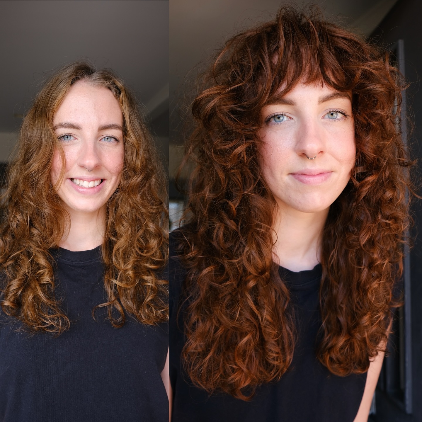 Textured Shaggy Bangs with Defined Curls
