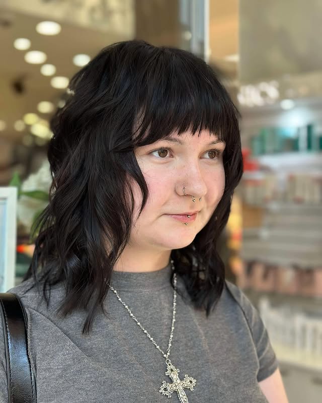 Textured Shaggy Cut with Bold Bangs