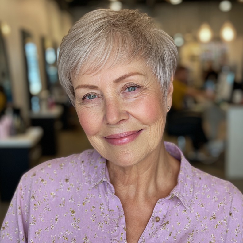 Textured Short Platinum Pixie Cut with Subtle Warm Undertones