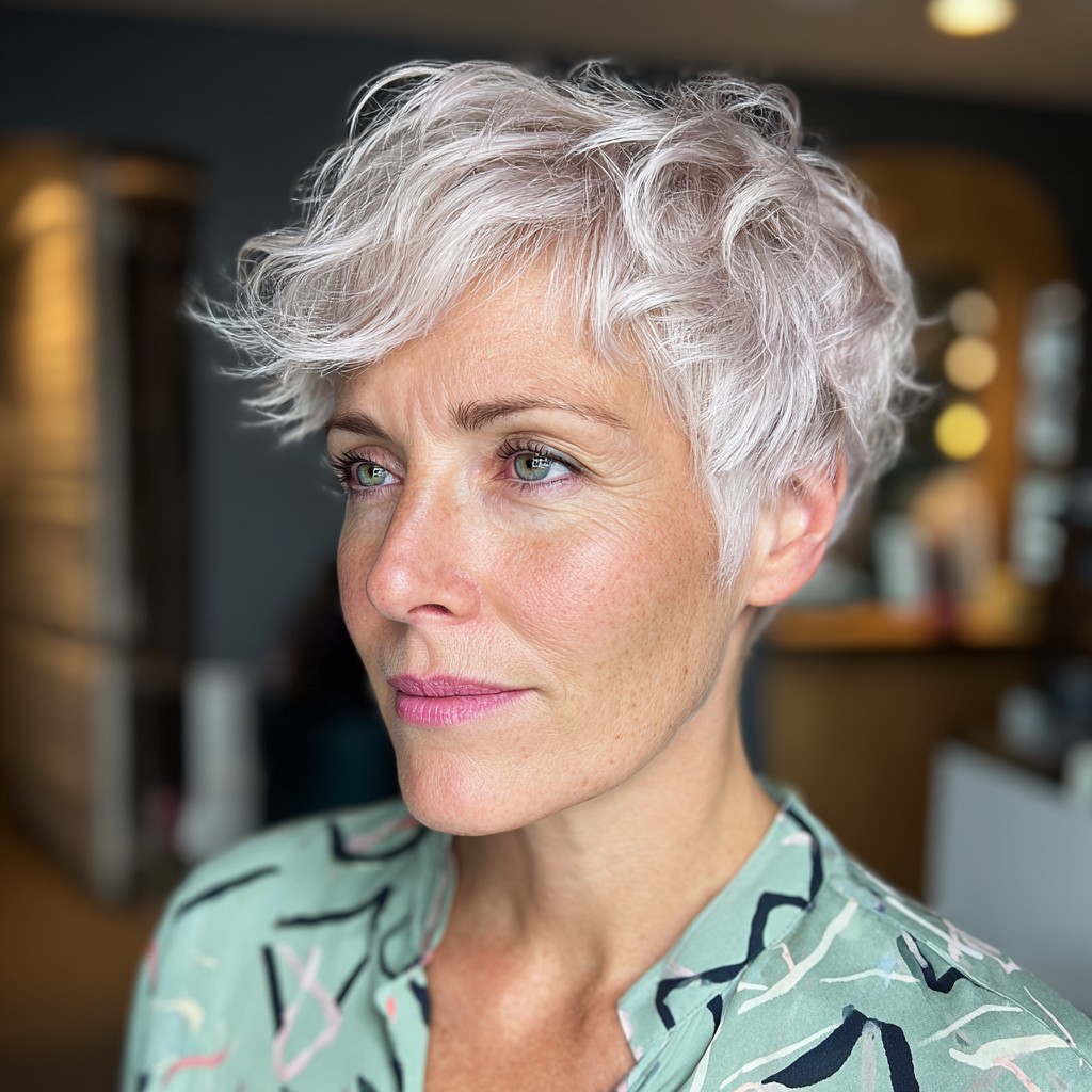 Textured Short Wavy Cut with Light Lavender Hues