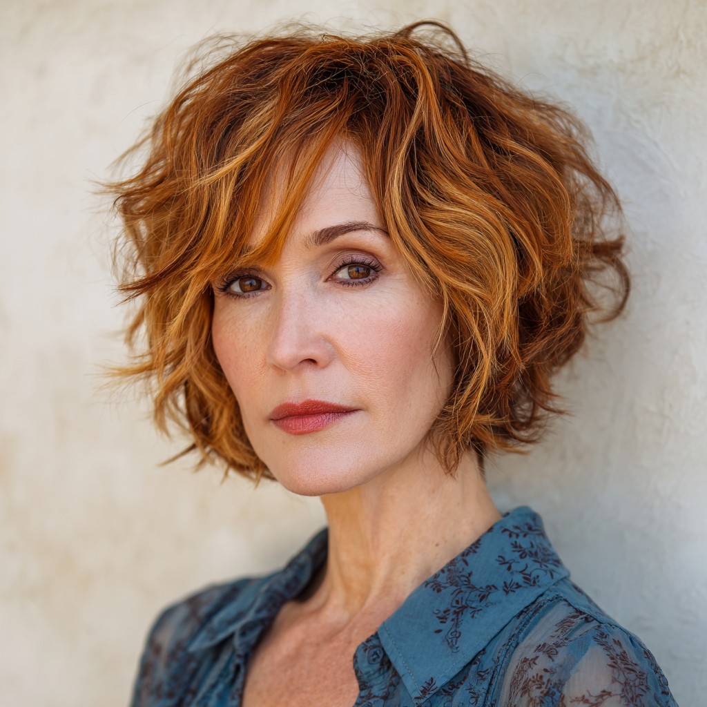 Textured Wavy Copper Bob with Soft Layers