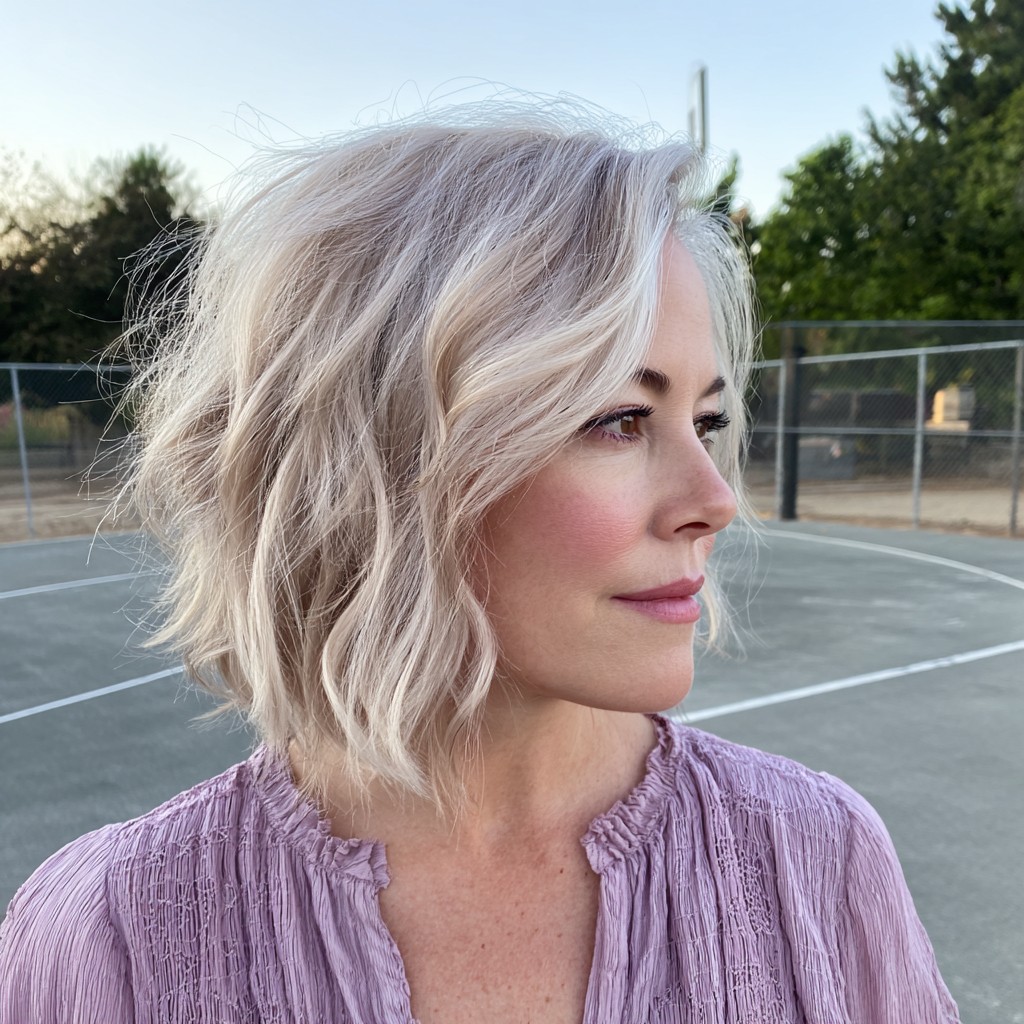 Textured Wavy Lob with Subtle Ash Blonde Tones
