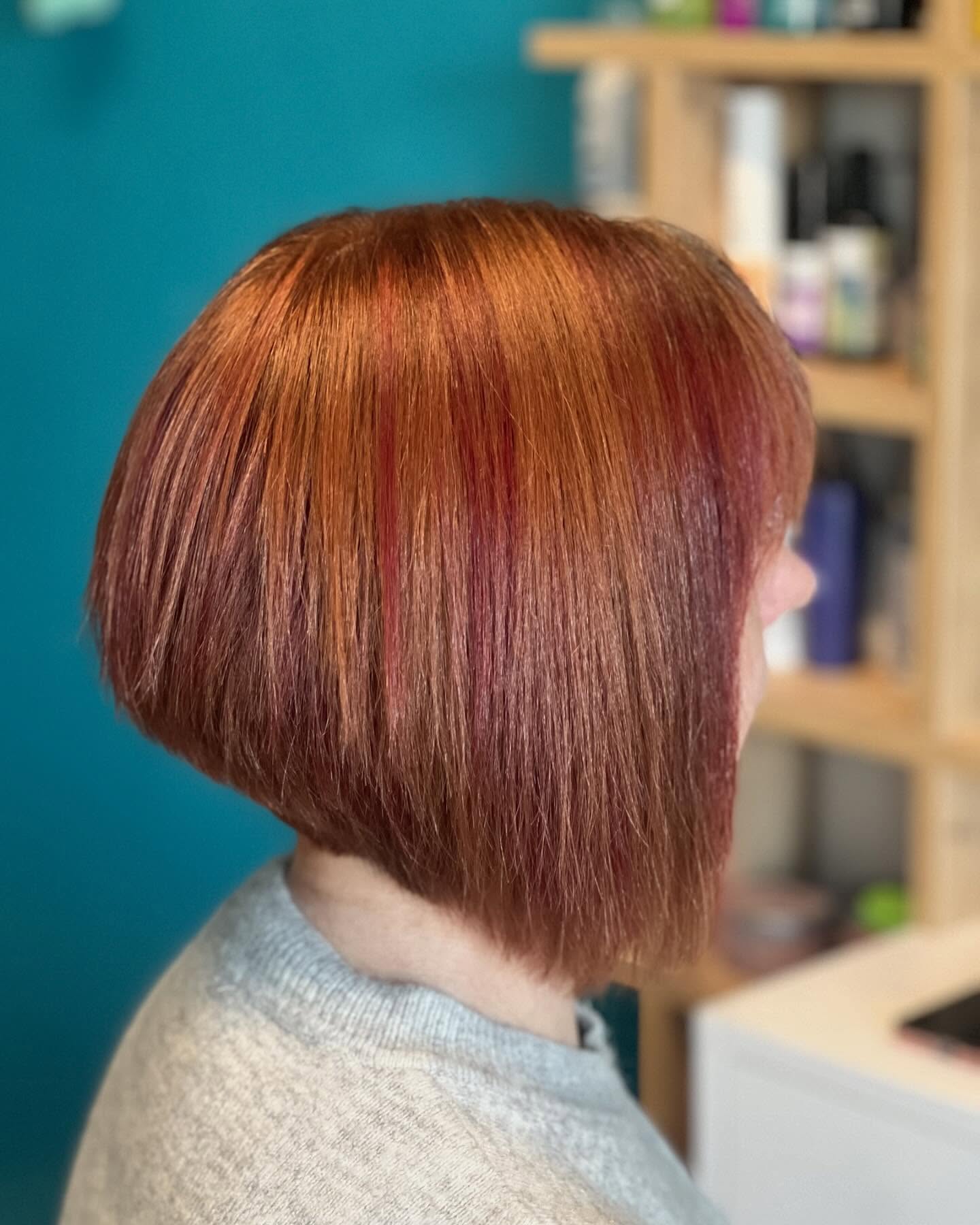 Vibrant Stacked Bob with Sunset Tones