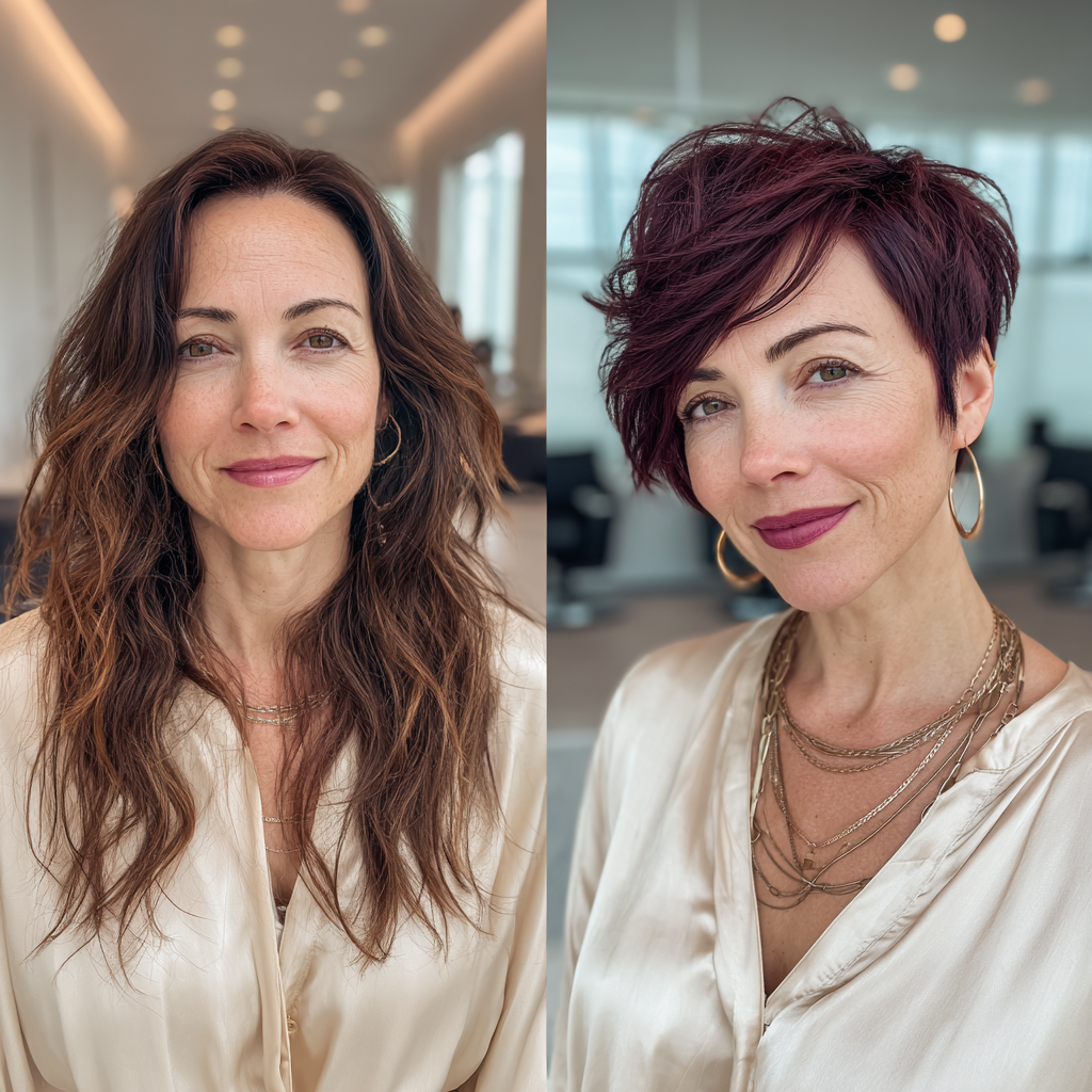 Bold Burgundy Asymmetrical Pixie Cut with Edgy Texture