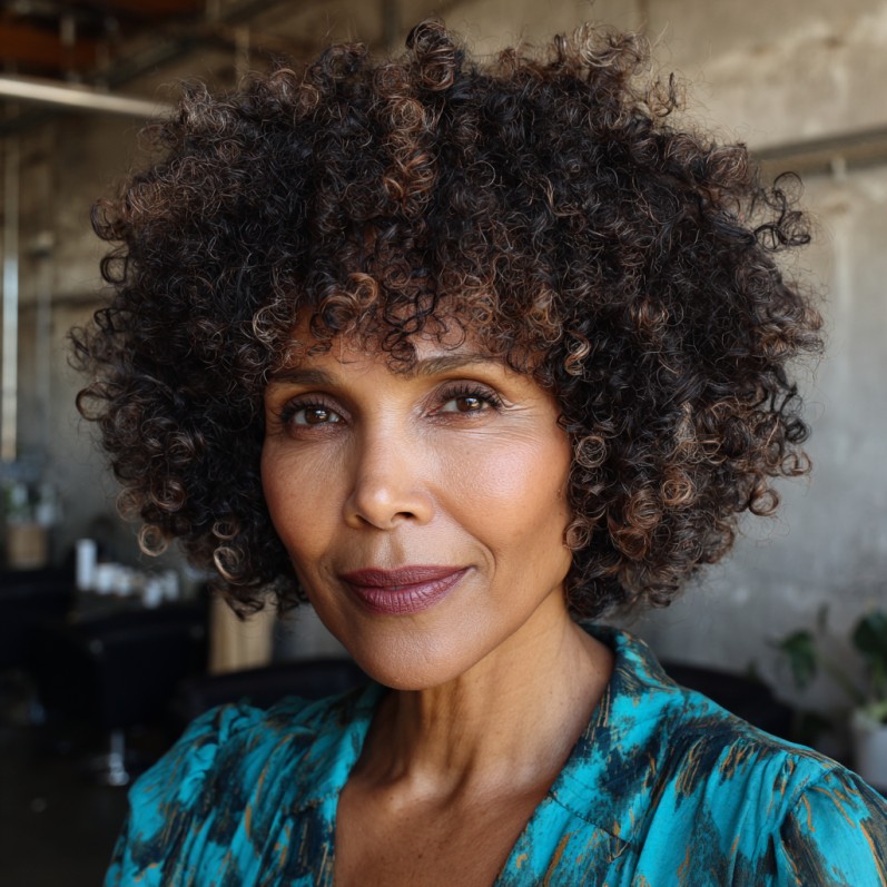 Bold Curly Crop with Defined Bangs