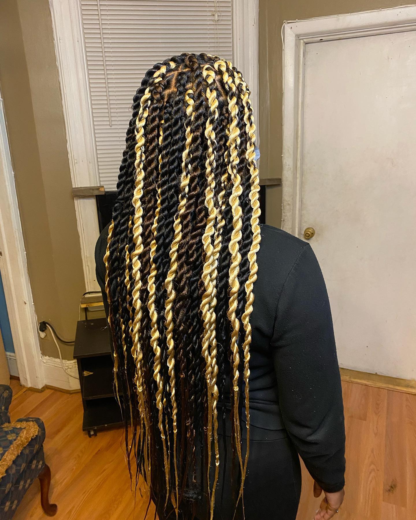 Bold Long Twisted Jumbo Braids with Golden Highlights