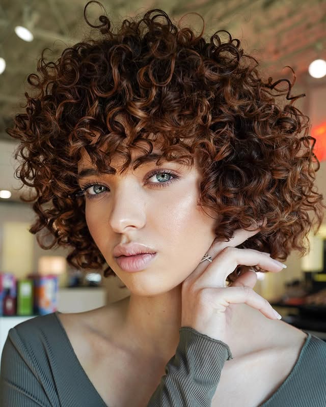 Charming Curly Bob with Defined Bangs