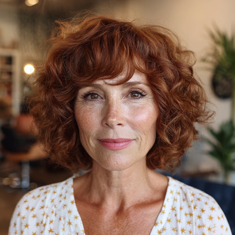 Charming Curly Lob with Soft Bangs