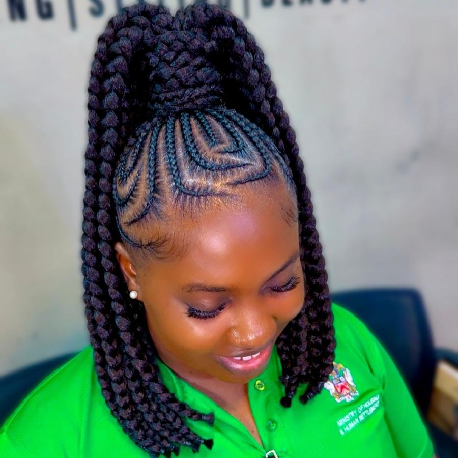 Chic High Ponytail with Intricate Braiding