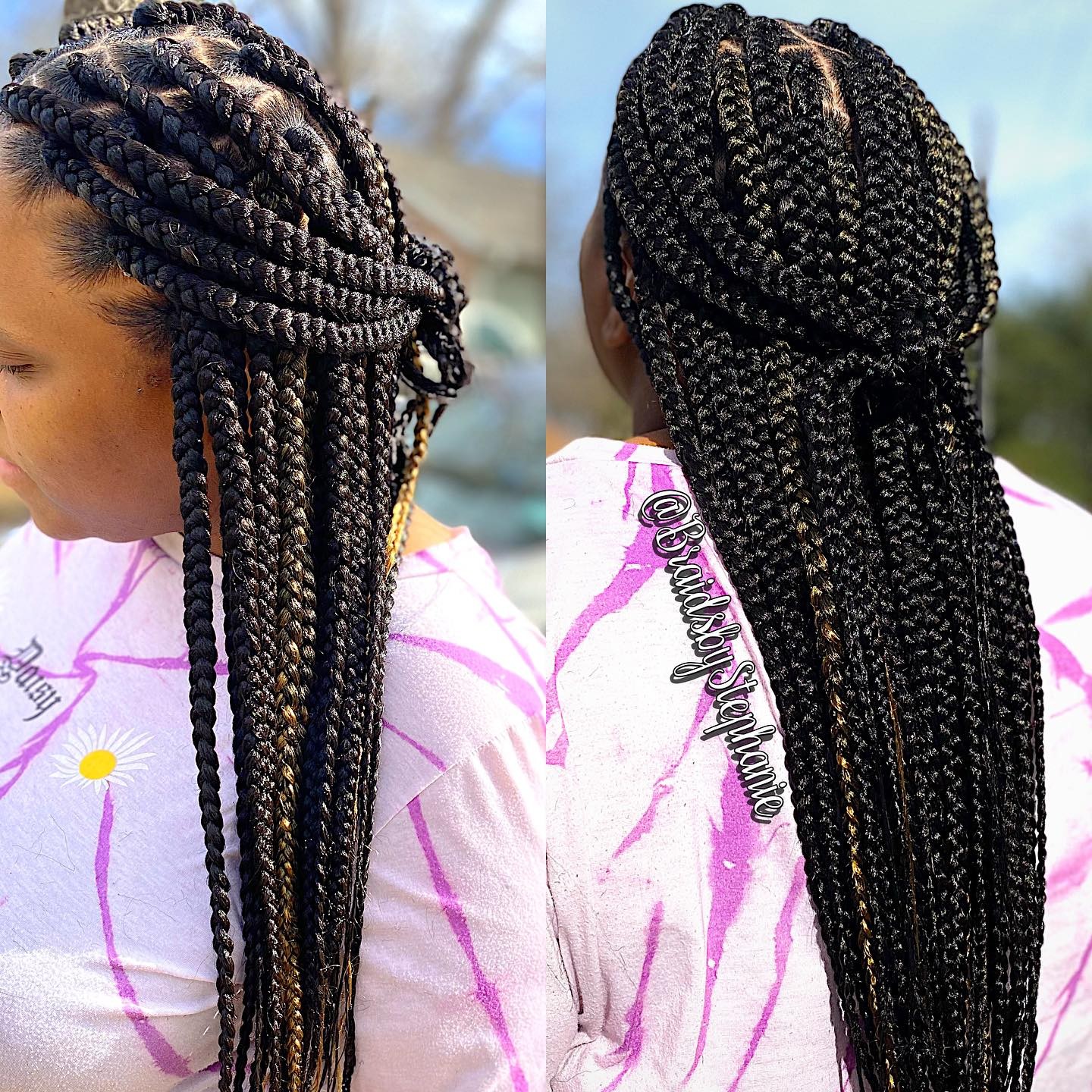 Chic Long Jumbo Braids with Subtle Metallic Accents