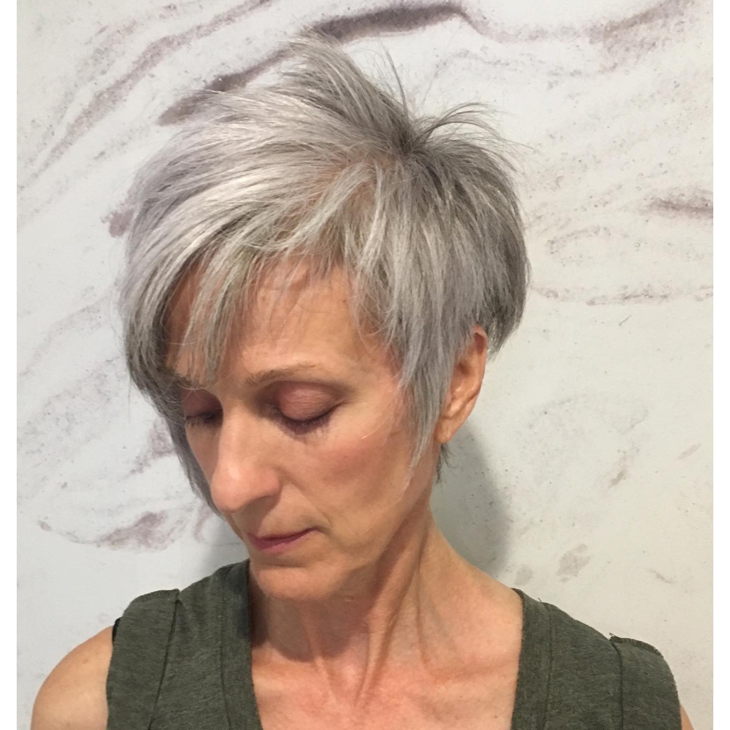 Chic Silver Asymmetrical Pixie with Textured Layers